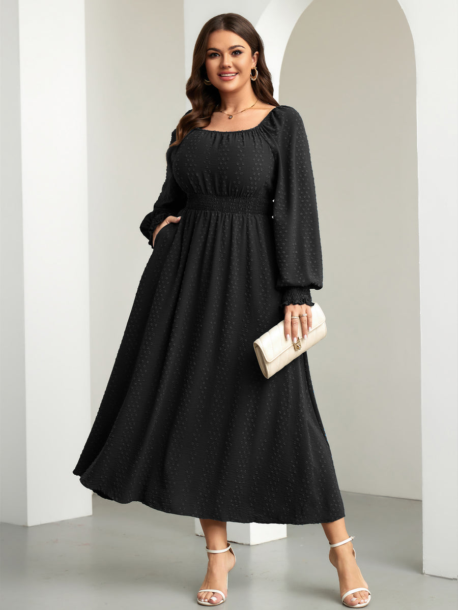 Plus Size Square-Neck Long-Sleeve Maxi Dress — Black