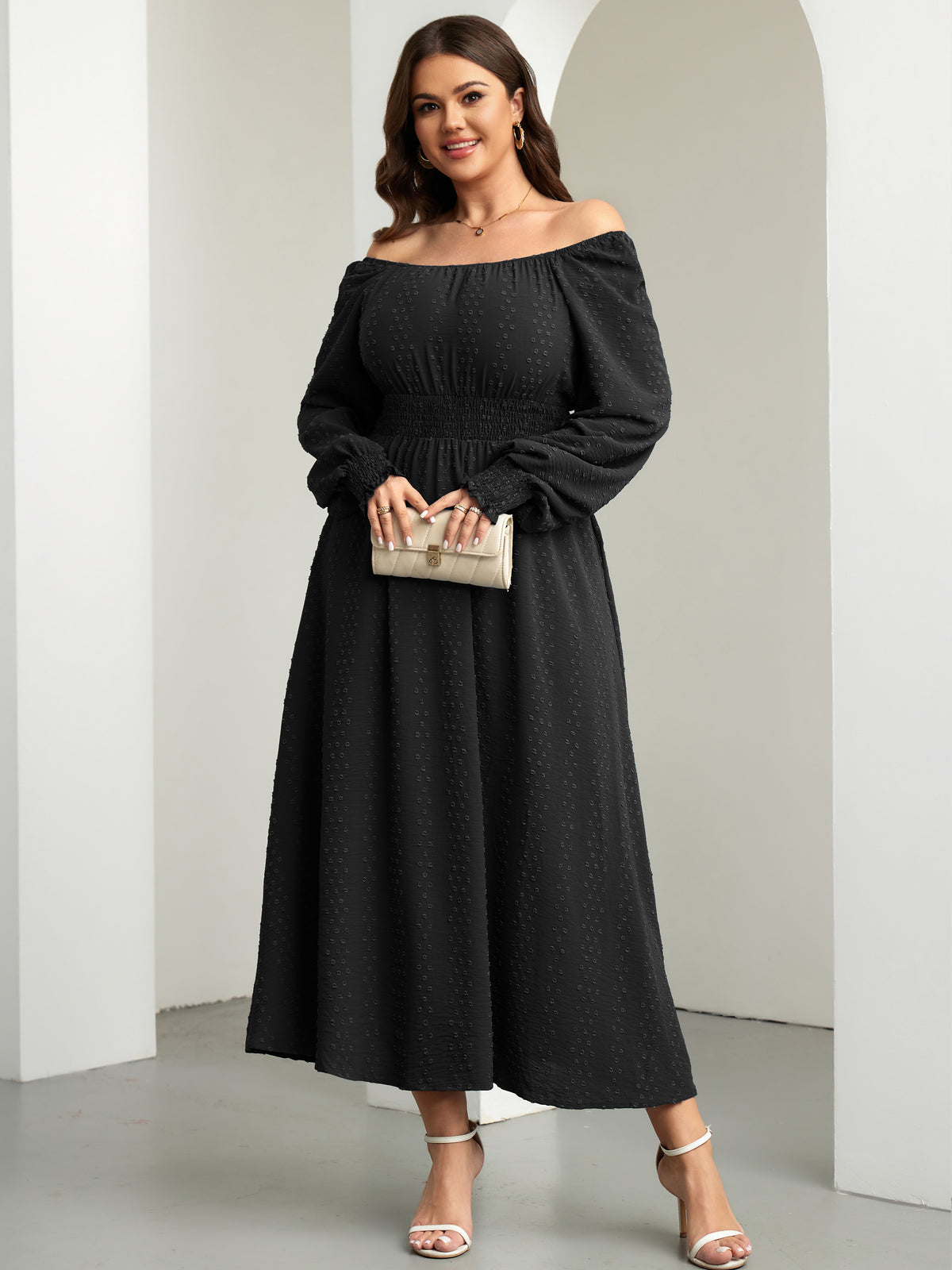 Plus Size Square-Neck Long-Sleeve Maxi Dress — Black