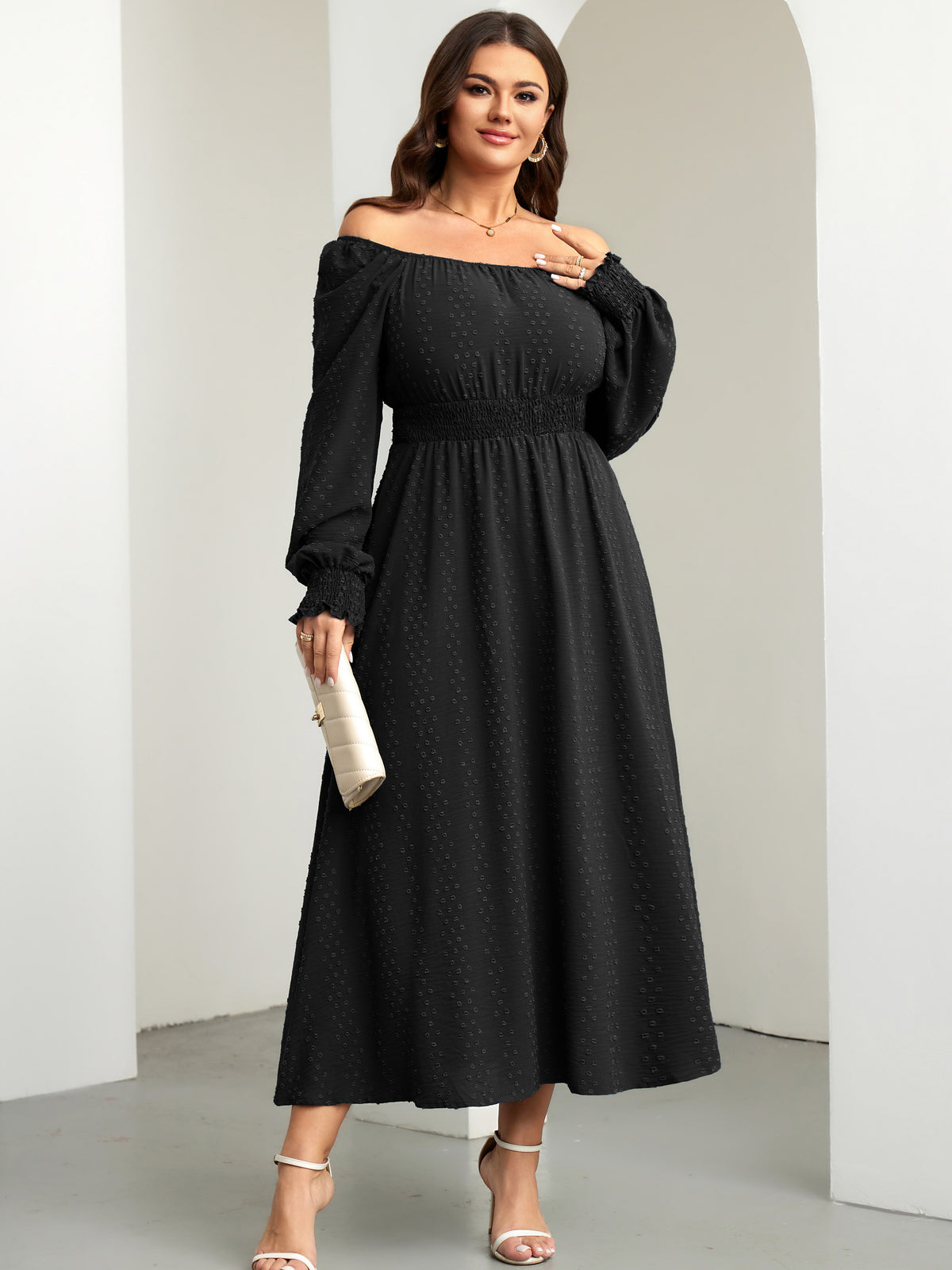 Plus Size Square-Neck Long-Sleeve Maxi Dress — Black