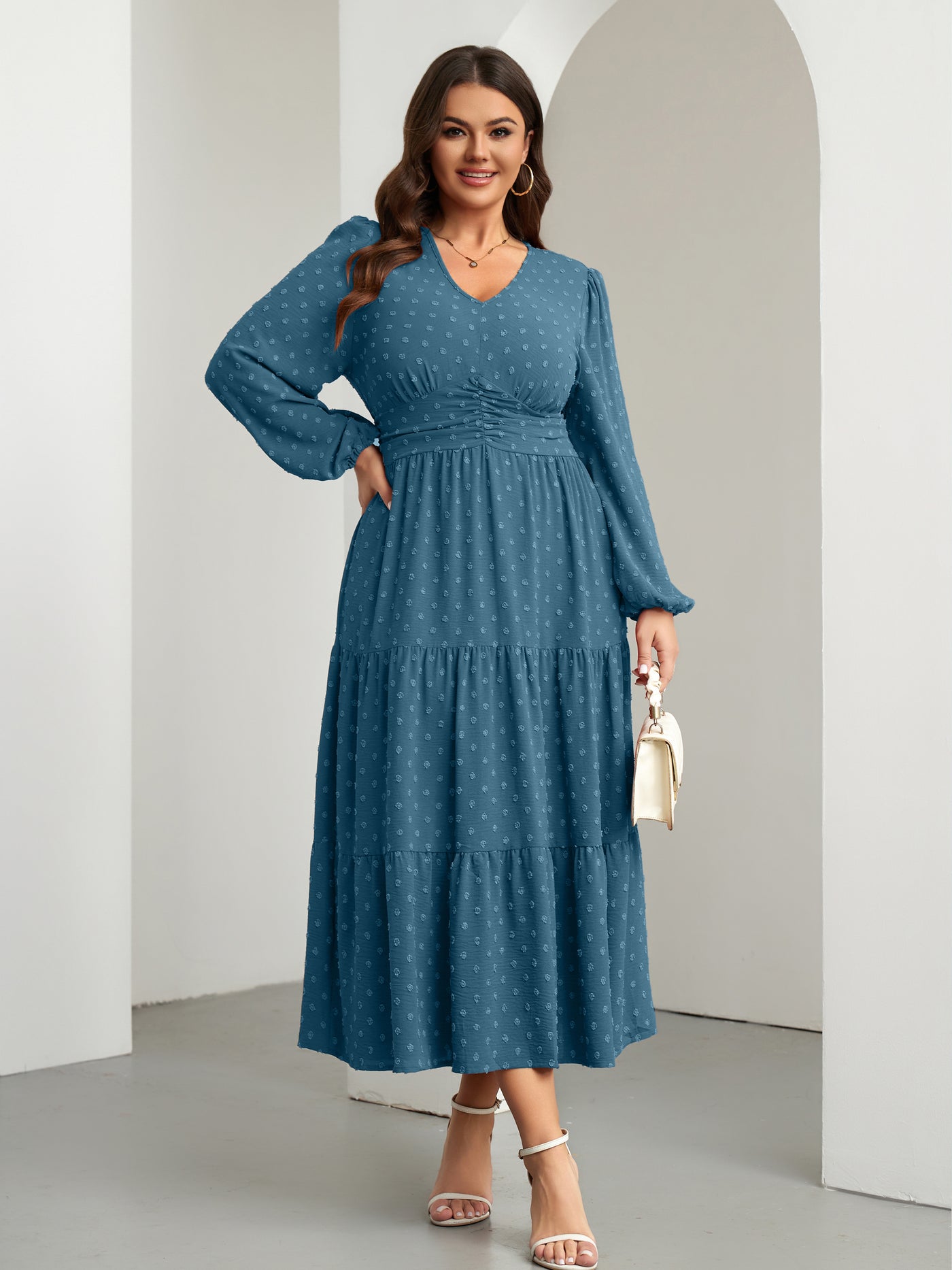 Plus Size Sparkle Long-Sleeve Maxi Dress — Lake Blue