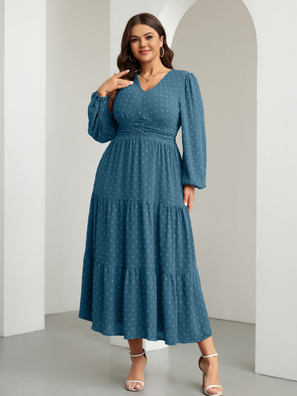 Plus Size Sparkle Long-Sleeve Maxi Dress — Lake Blue