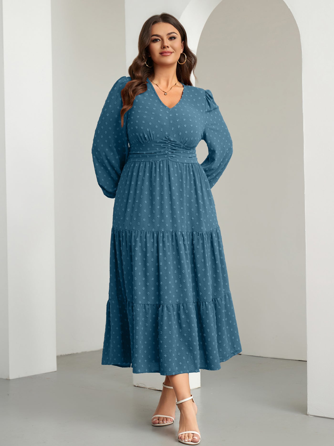 Plus Size Sparkle Long-Sleeve Maxi Dress — Lake Blue