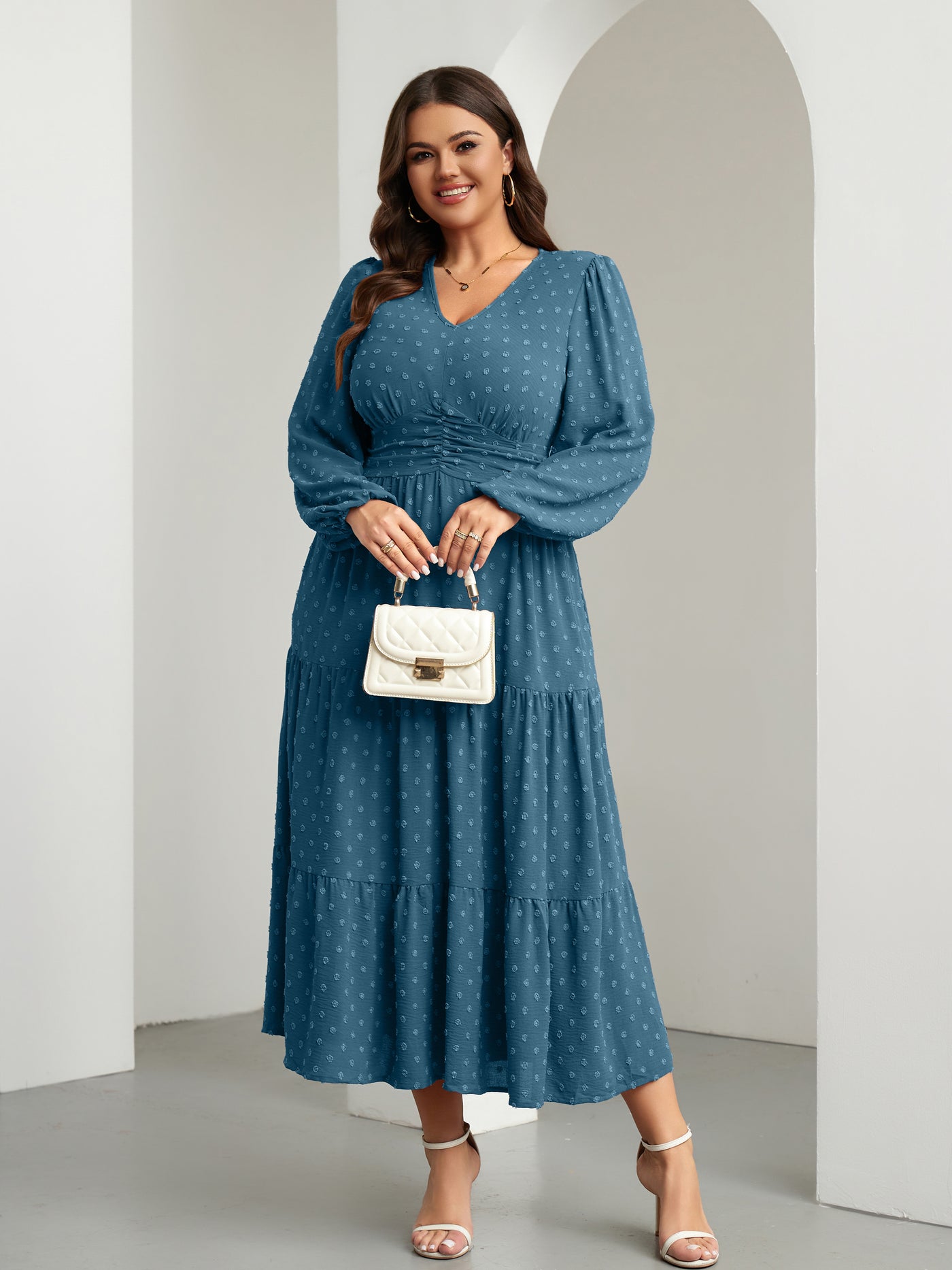 Plus Size Sparkle Long-Sleeve Maxi Dress — Lake Blue