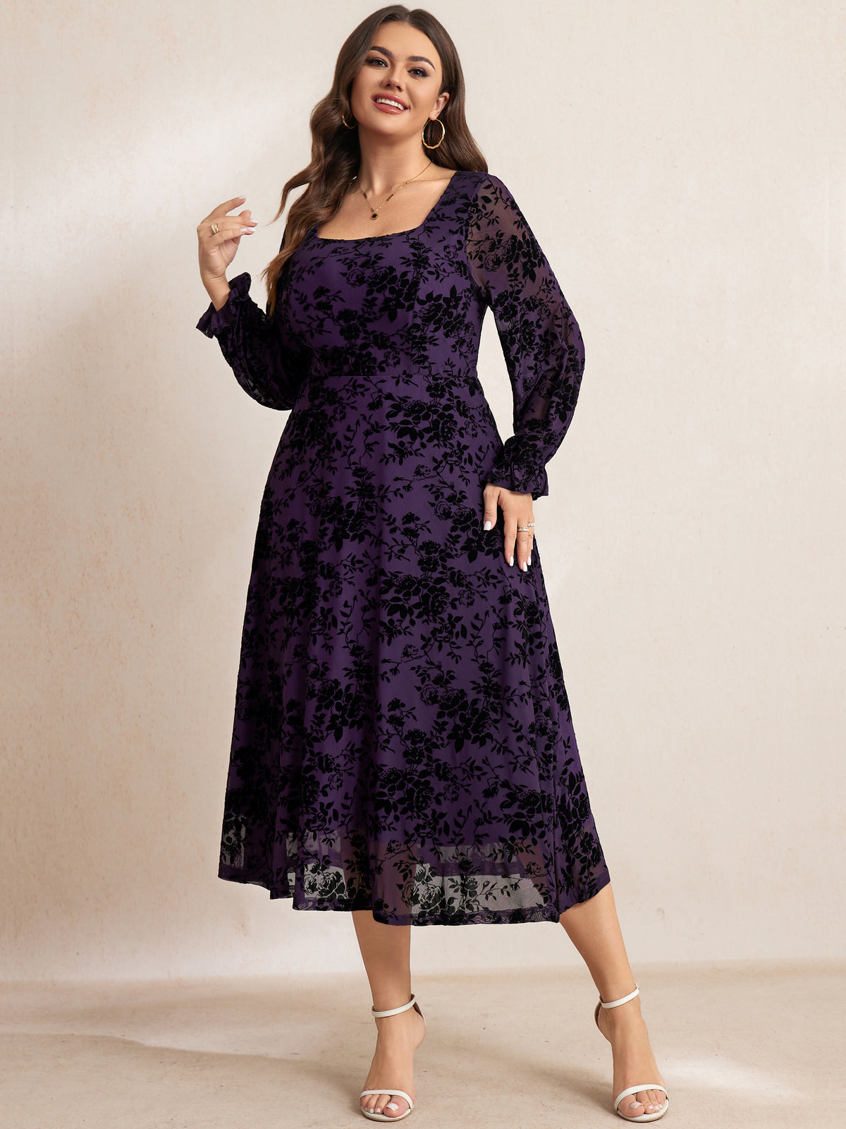 Plus Size Lace Square-Neck Maxi Dress — Deep Purple