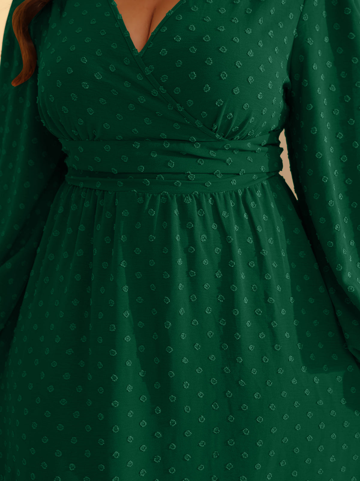 Plus Size Swiss-Dot V-Neck Party Dress — Emerald Green — 16 (3).jpg