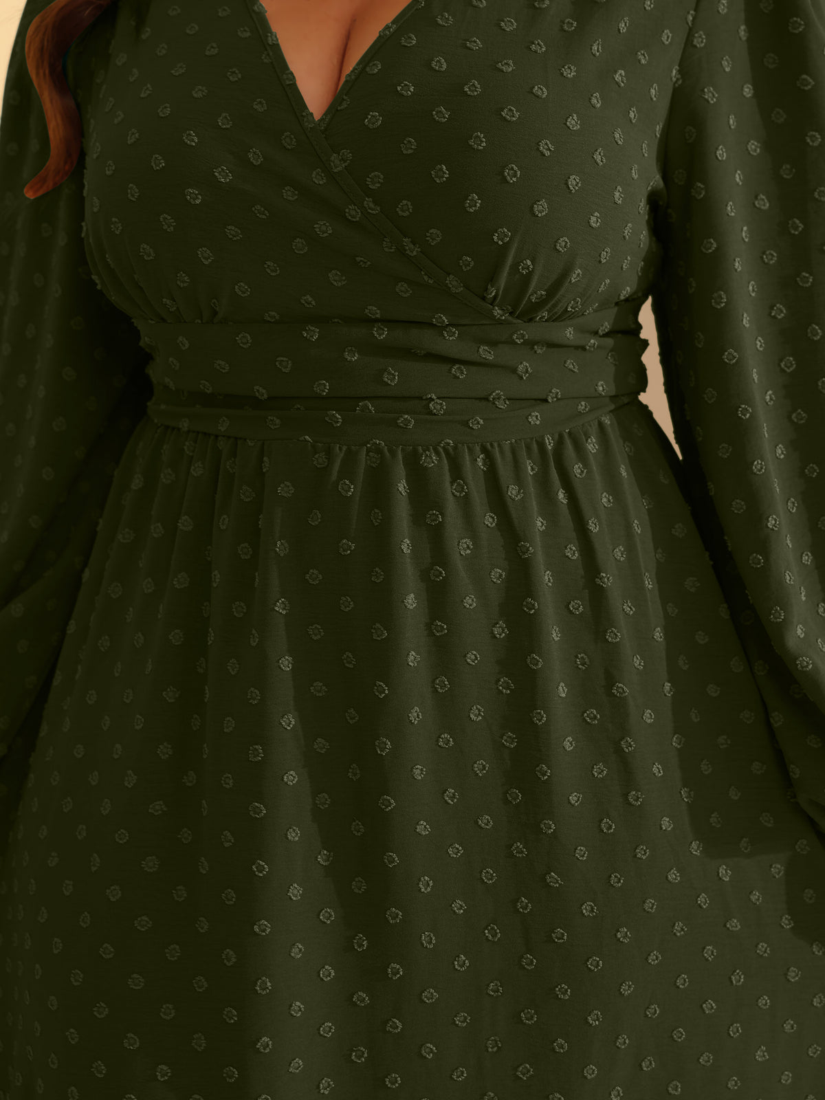 Plus Size Swiss-Dot V-Neck Party Dress — Army Green — 17-7.jpg