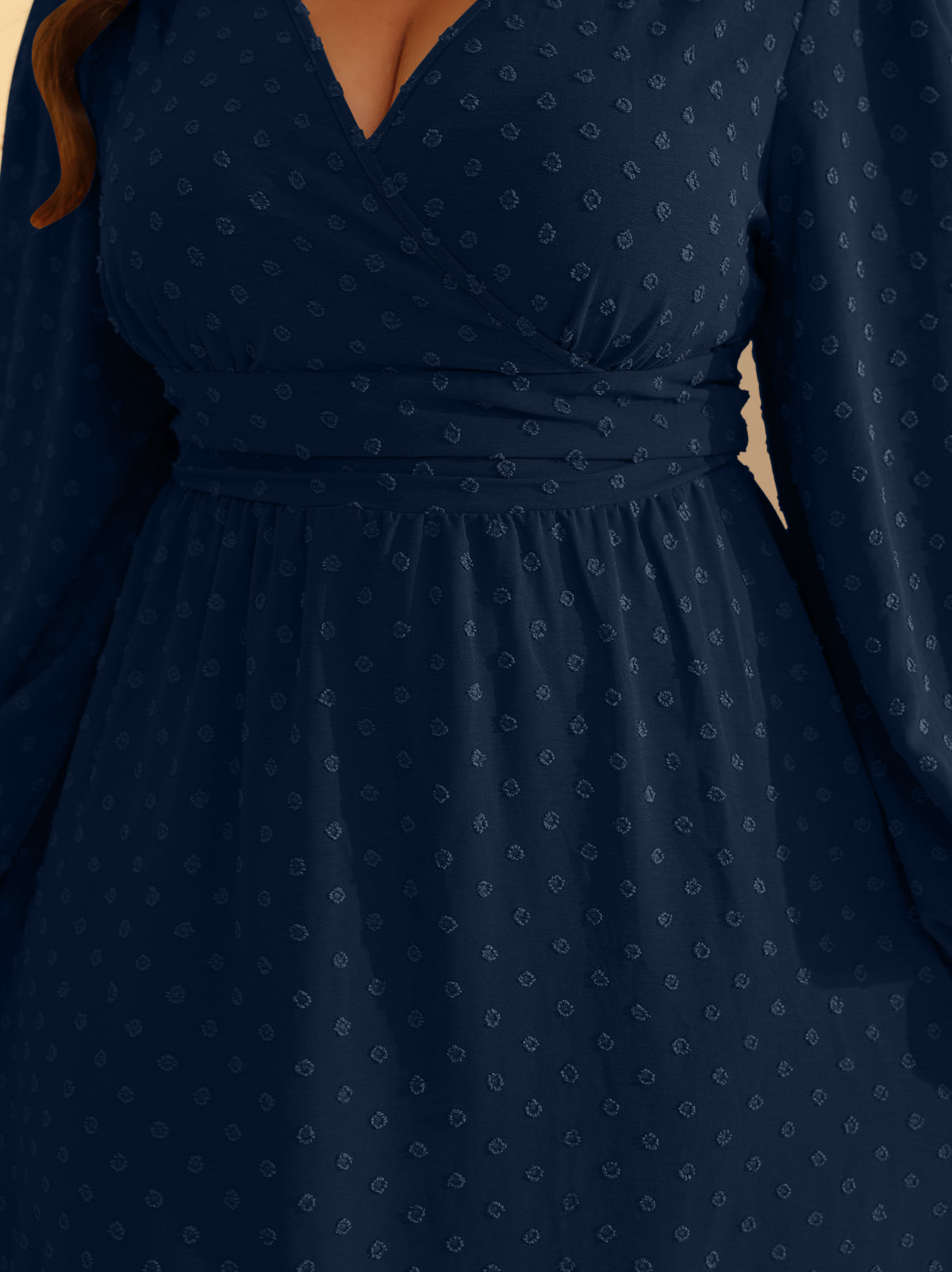 Plus Size Swiss-Dot V-Neck Party Dress — Navy Blue — 18.jpg