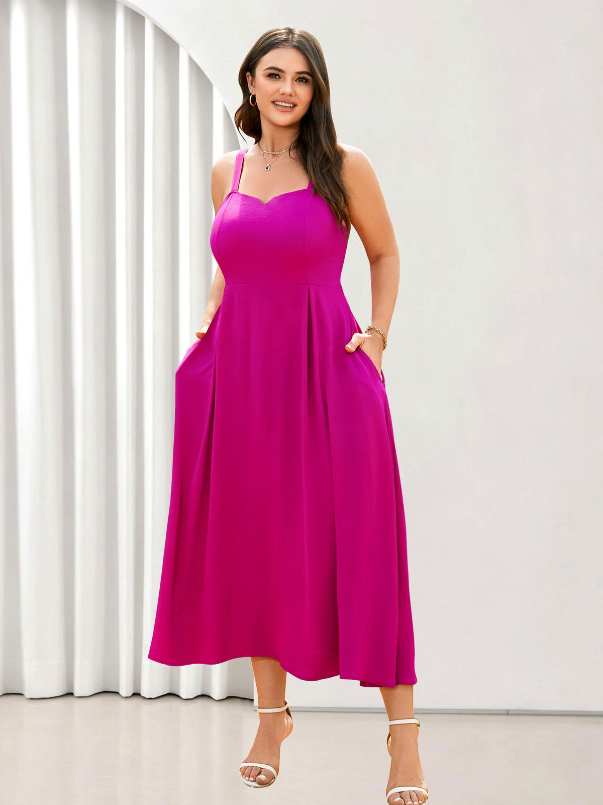 Plus Size Sleeveless Printed Midi Dress — Purple