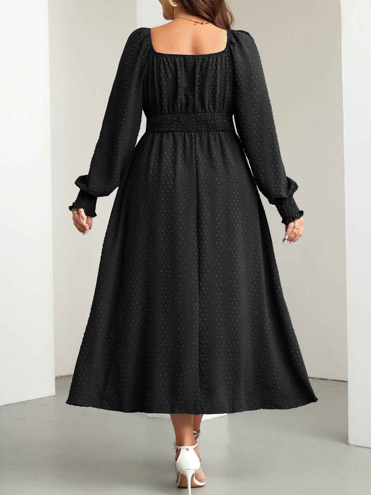 Plus Size Square-Neck Long-Sleeve Maxi Dress — Black