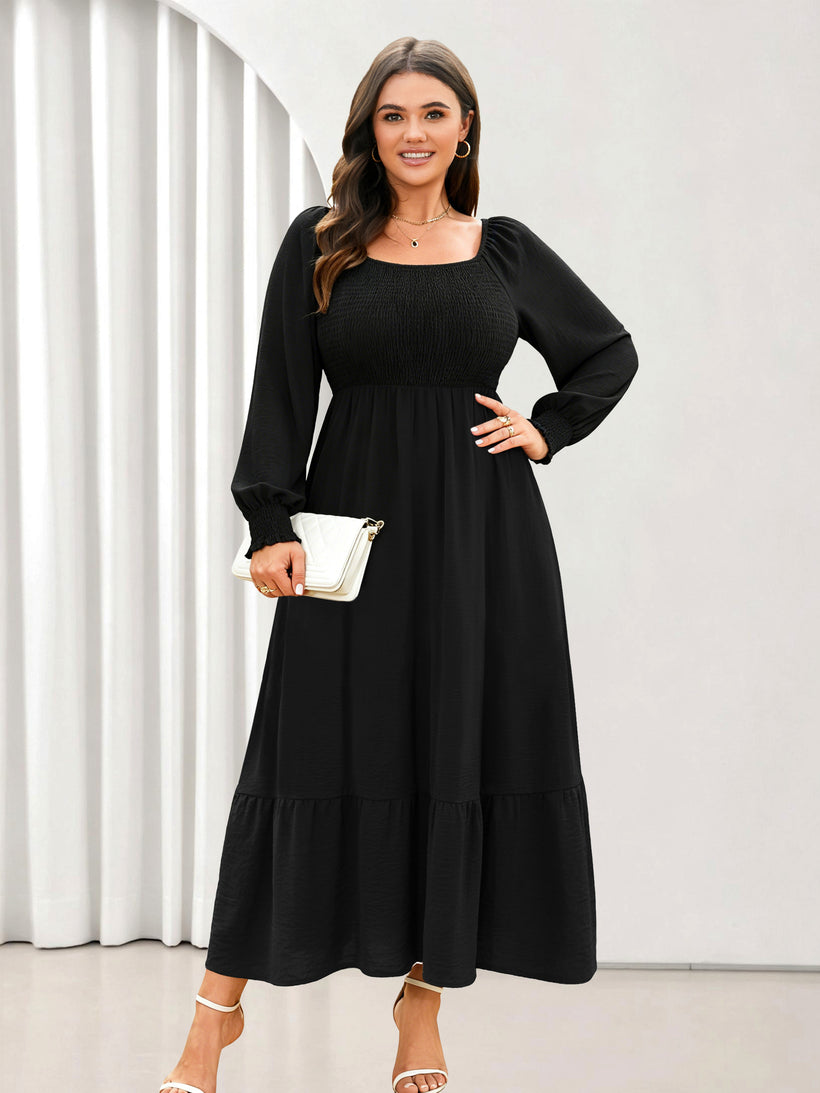 Plus Size Floral Long-Sleeve Maxi Dress — Black