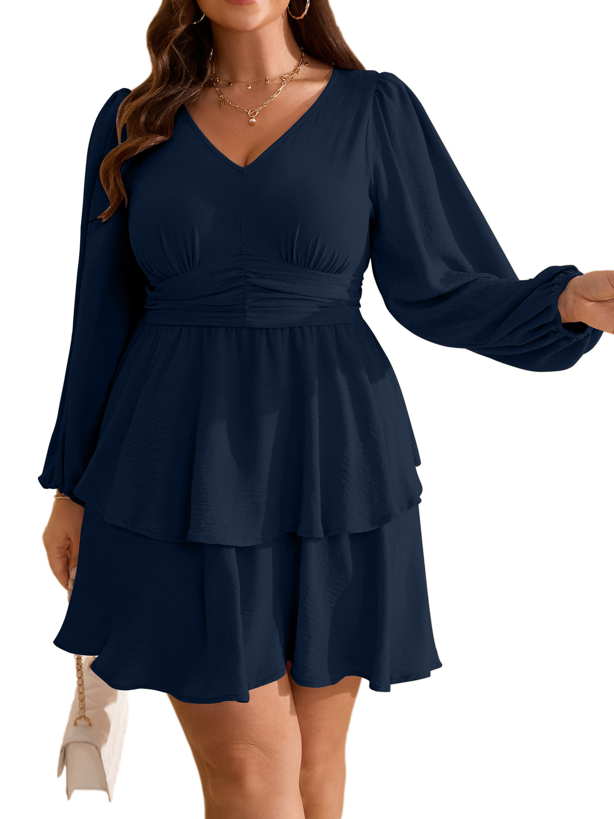 Plus Size V-Neck Tiered Mini Dress — Navy Blue — 23-3.jpg