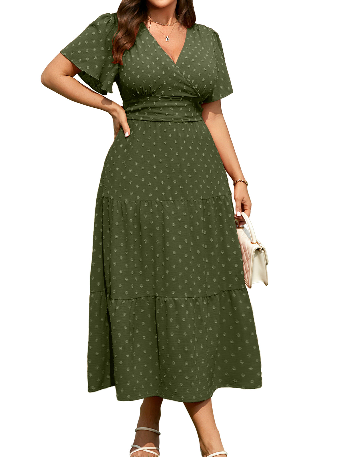 Plus Size Swiss-Dot V-Neck Maxi Dress — Army Green — 23.jpg