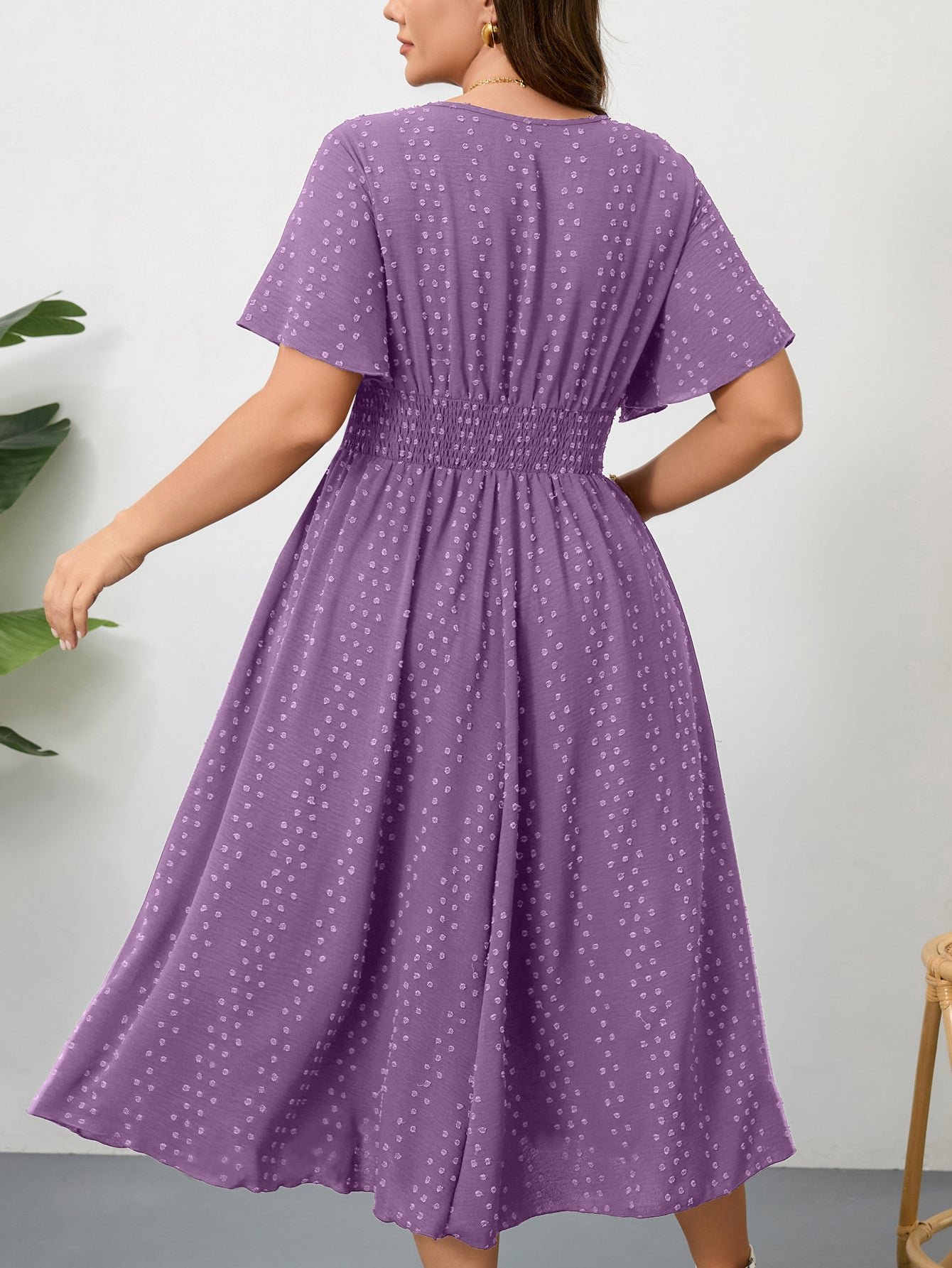 Plus Size Swiss-Dot V-Neck Maxi Dress — Purple