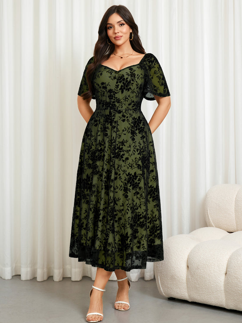 Plus Size Lace Off-Shoulder Midi Dress — Army Green