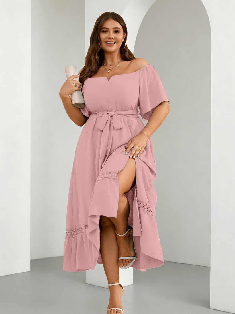 Plus Size Off-Shoulder Floral Maxi Dress — Pink
