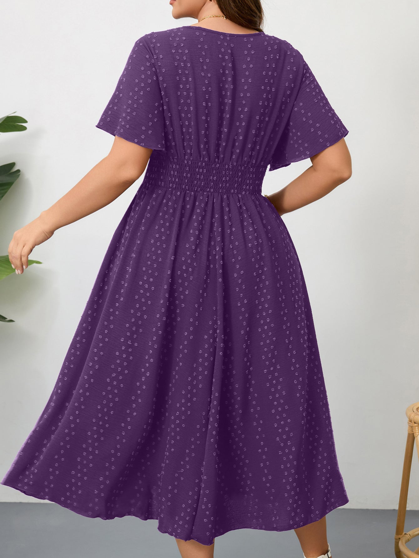 Plus Size Swiss-Dot V-Neck Maxi Dress — Dark Purple