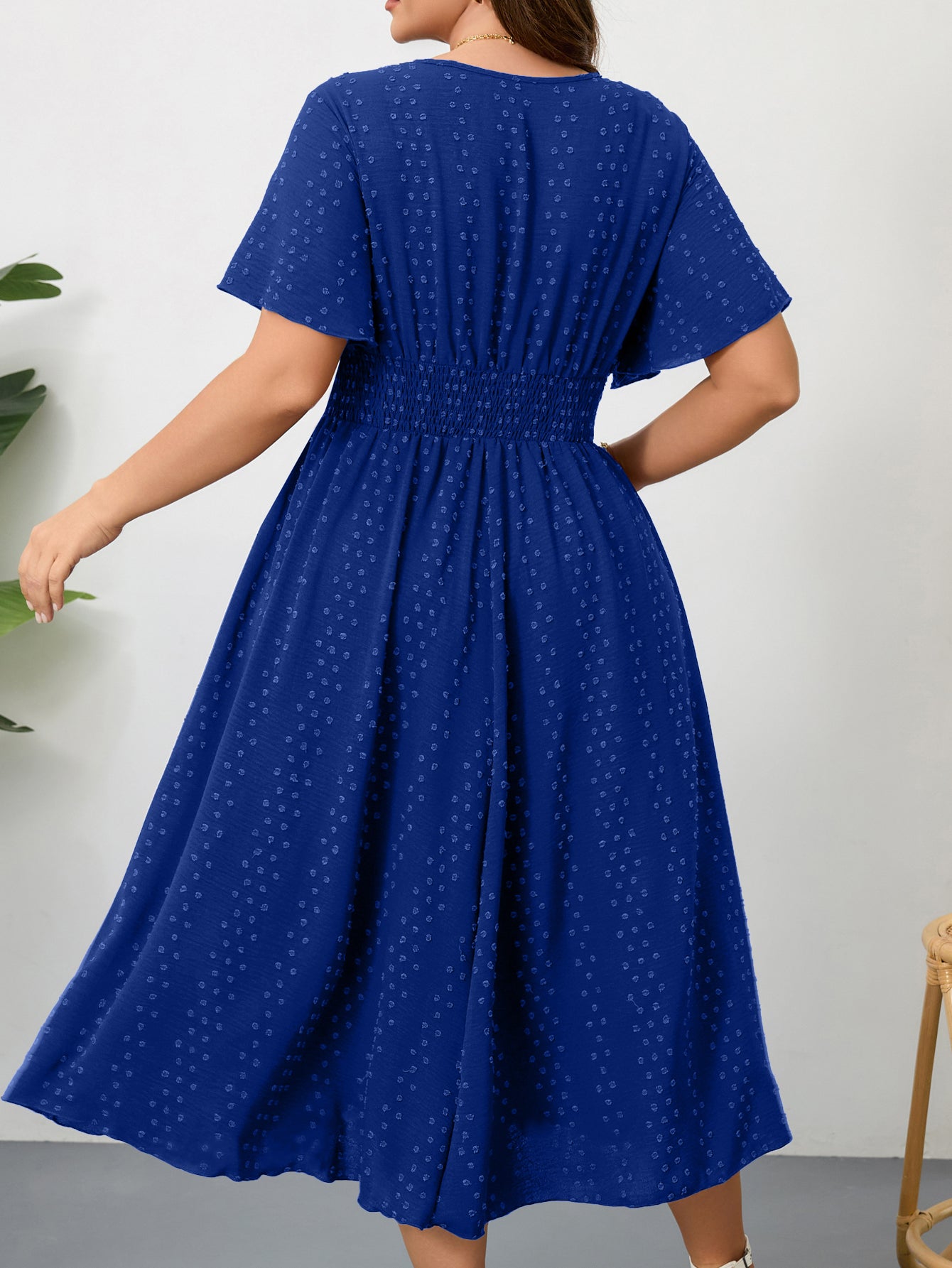 Plus Size Swiss-Dot V-Neck Maxi Dress — Royal Blue