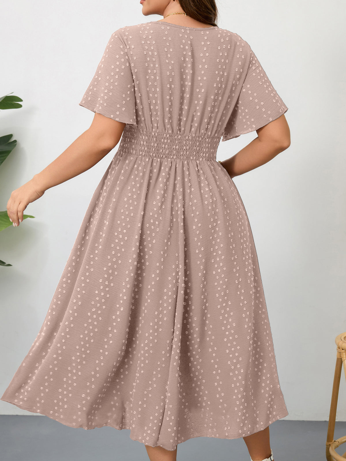 Plus Size Swiss-Dot V-Neck Maxi Dress — Khaki