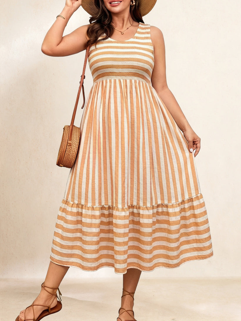 Plus Size Striped Smocked-Bodice Maxi Dress — Khaki