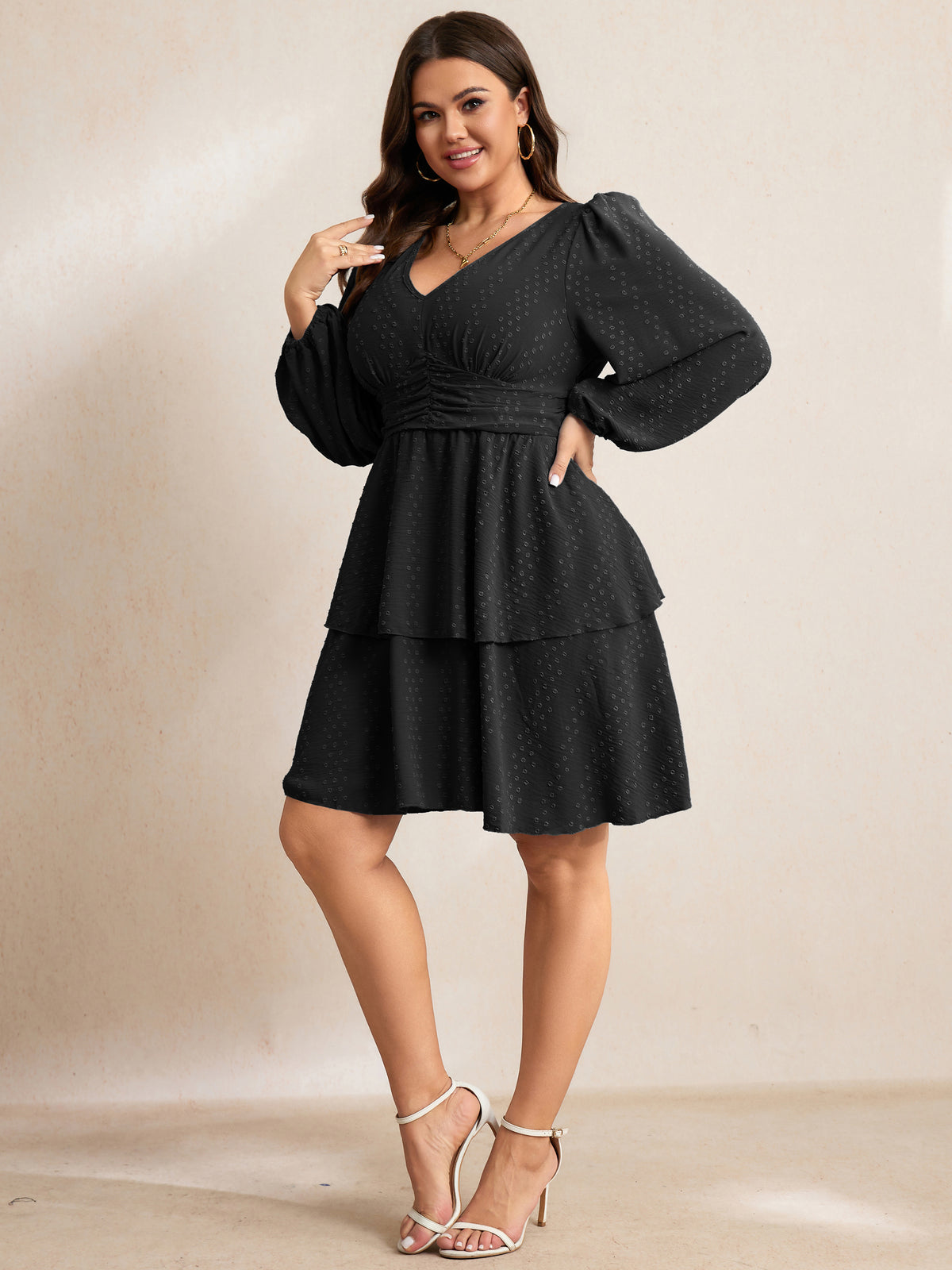 Plus Size V-Neck Tiered Mini Dress — Swiss Dot Black — 5-5.jpg