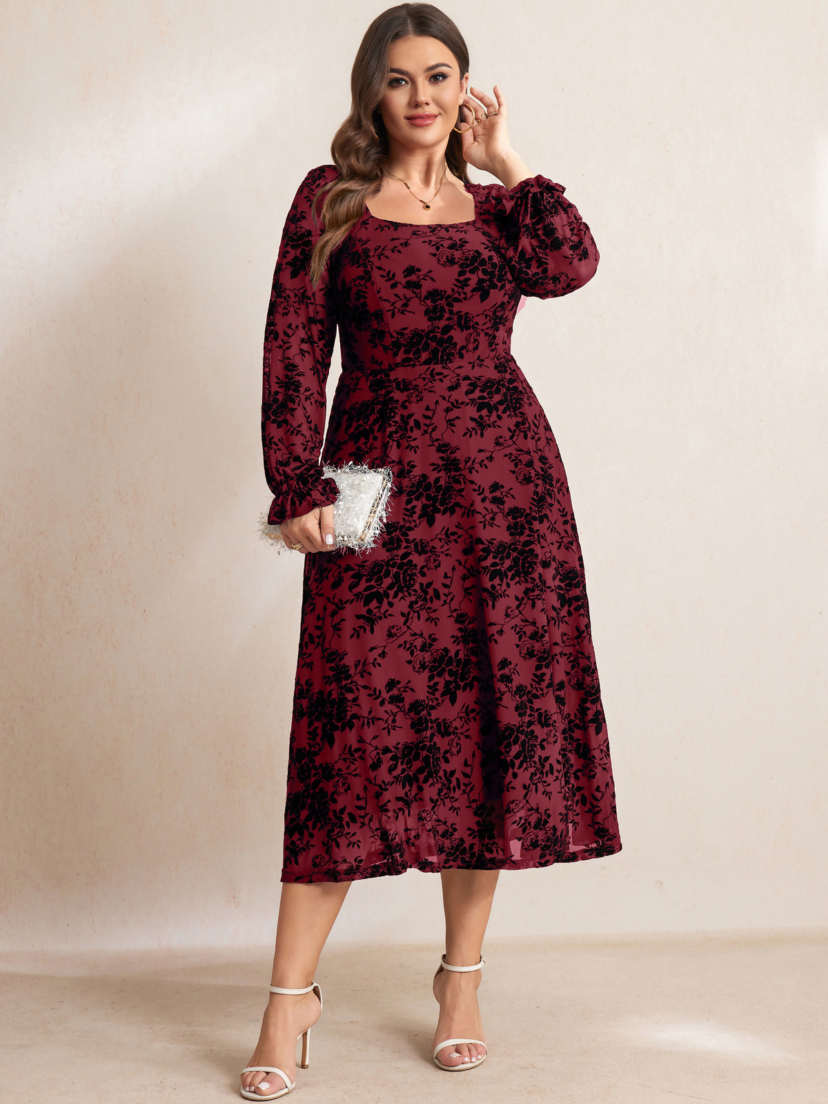 Plus Size Lace Square-Neck Maxi Dress — Red