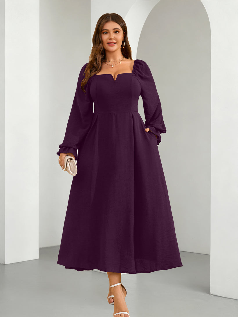 Plus Size Square-Neck Long-Sleeve Maxi Dress — Purple