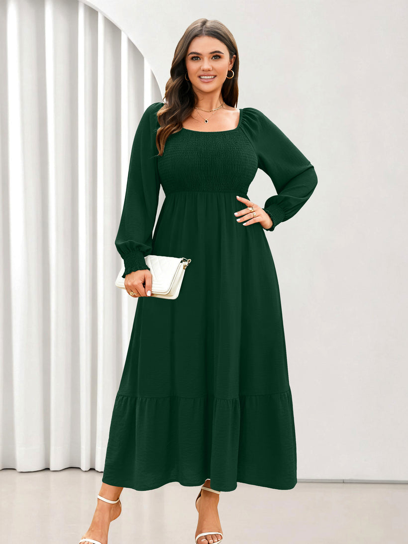 Plus Size Floral Long-Sleeve Maxi Dress — Green