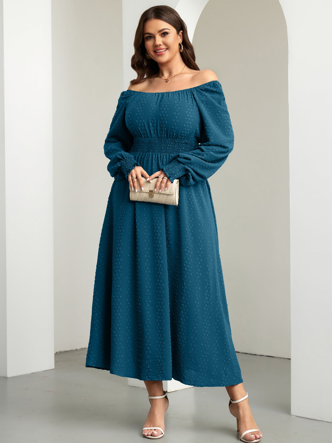 Plus Size Square-Neck Long-Sleeve Maxi Dress — Lake Blue