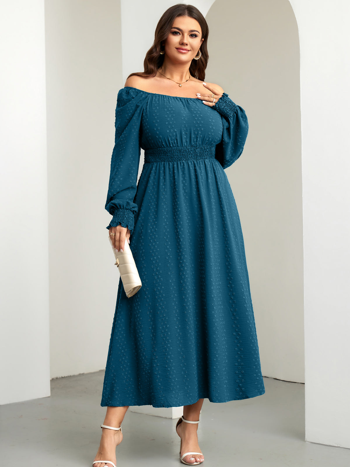 Plus Size Square-Neck Long-Sleeve Maxi Dress — Lake Blue