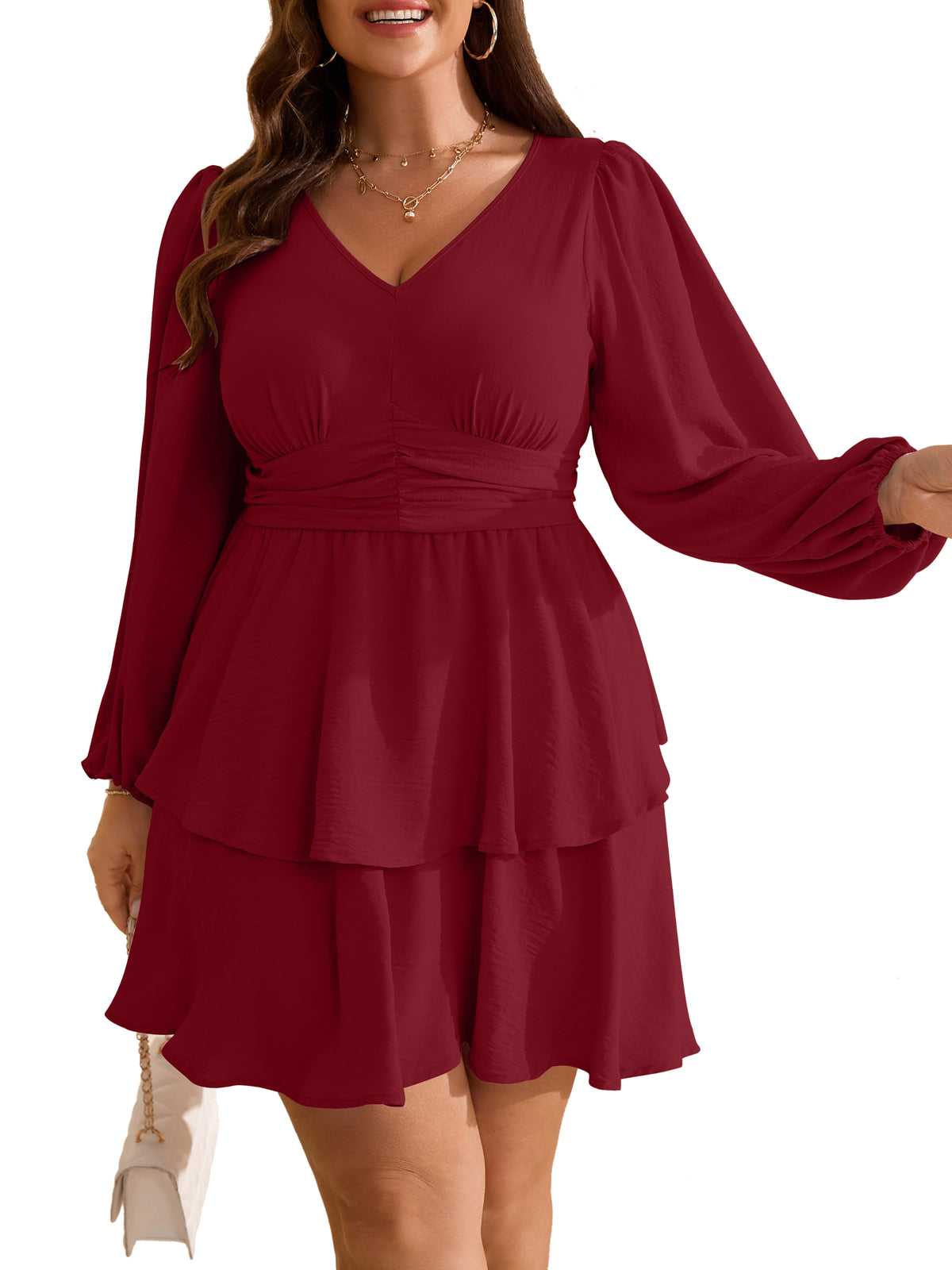 Plus Size V-Neck Tiered Mini Dress — Burgundy — 62 (2).jpg
