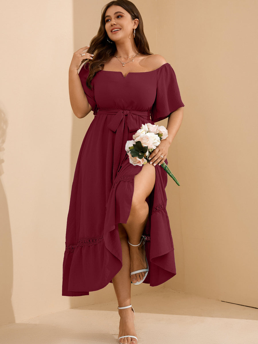 Plus Size Off-Shoulder Floral Maxi Dress — Burgundy