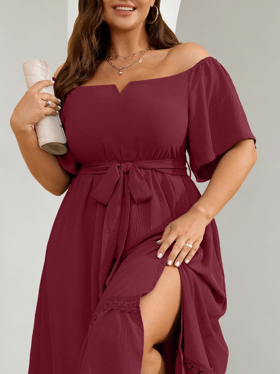 RWJ 6653 burgundy dress upper-body detail