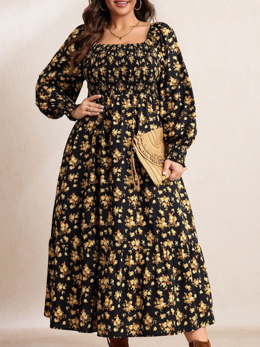 RWJ 6681 Black Yellow Floral dress detail crop, 3:4