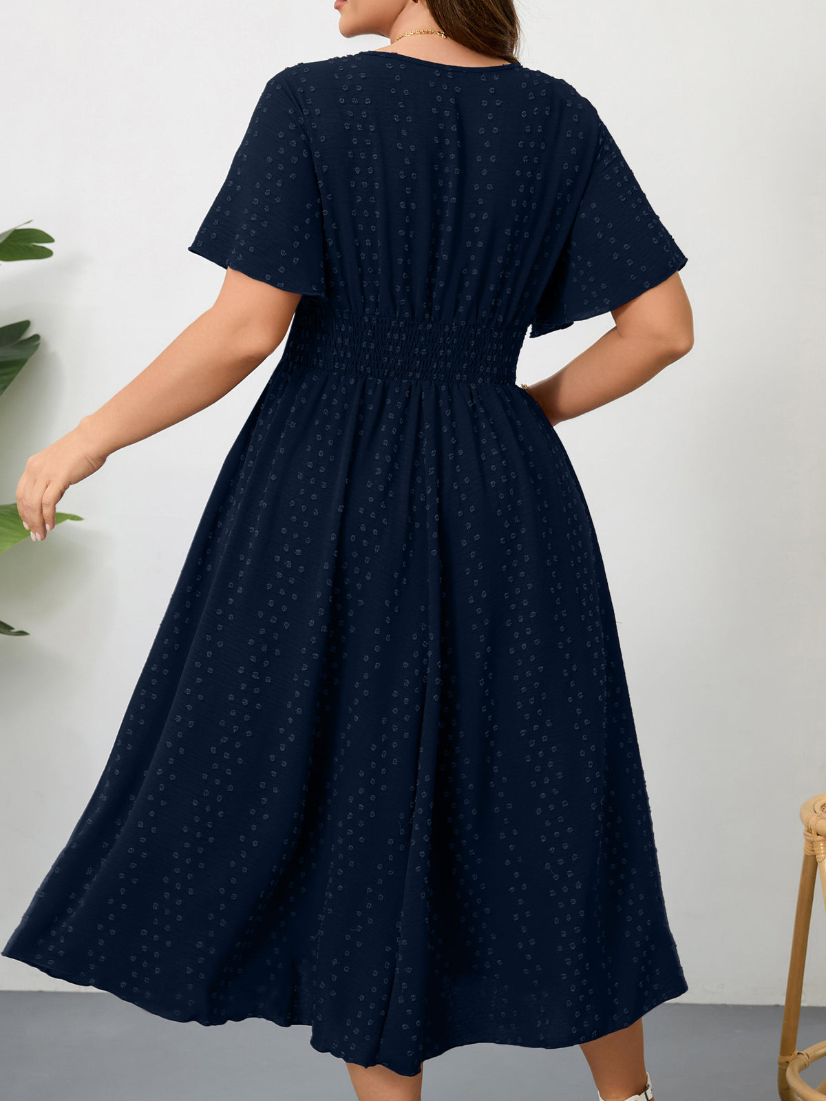 Plus Size Swiss-Dot V-Neck Maxi Dress — Blue