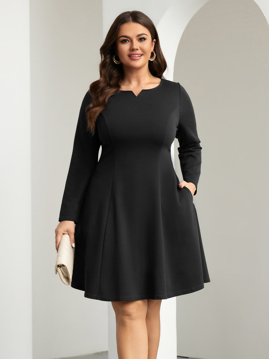 Plus Size Square-Neck Long-Sleeve Mini Dress — Black