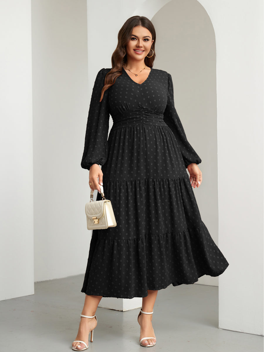 Plus Size Sparkle Long-Sleeve Maxi Dress — Black
