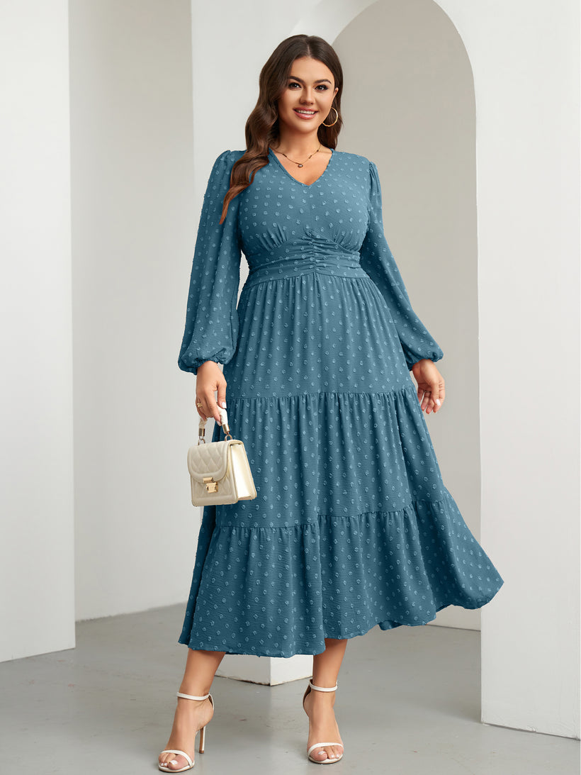 Plus Size Sparkle Long-Sleeve Maxi Dress — Lake Blue