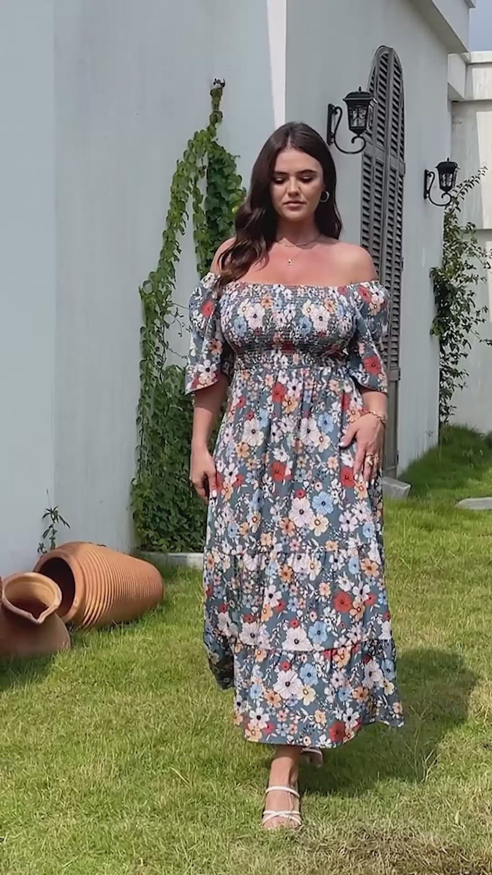 RWJ 6734 Blue Floral maxi dress in motion