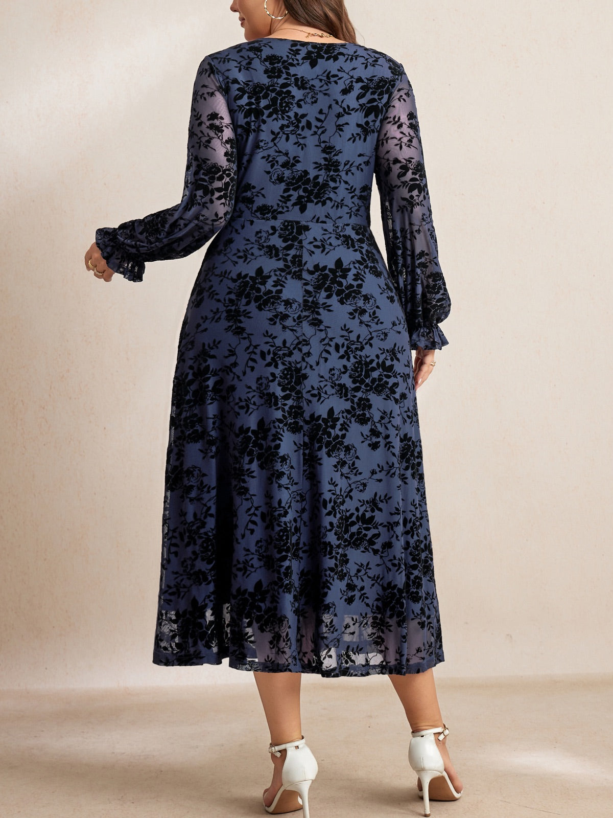 Plus Size Lace Square-Neck Maxi Dress — Blue gallery image 2