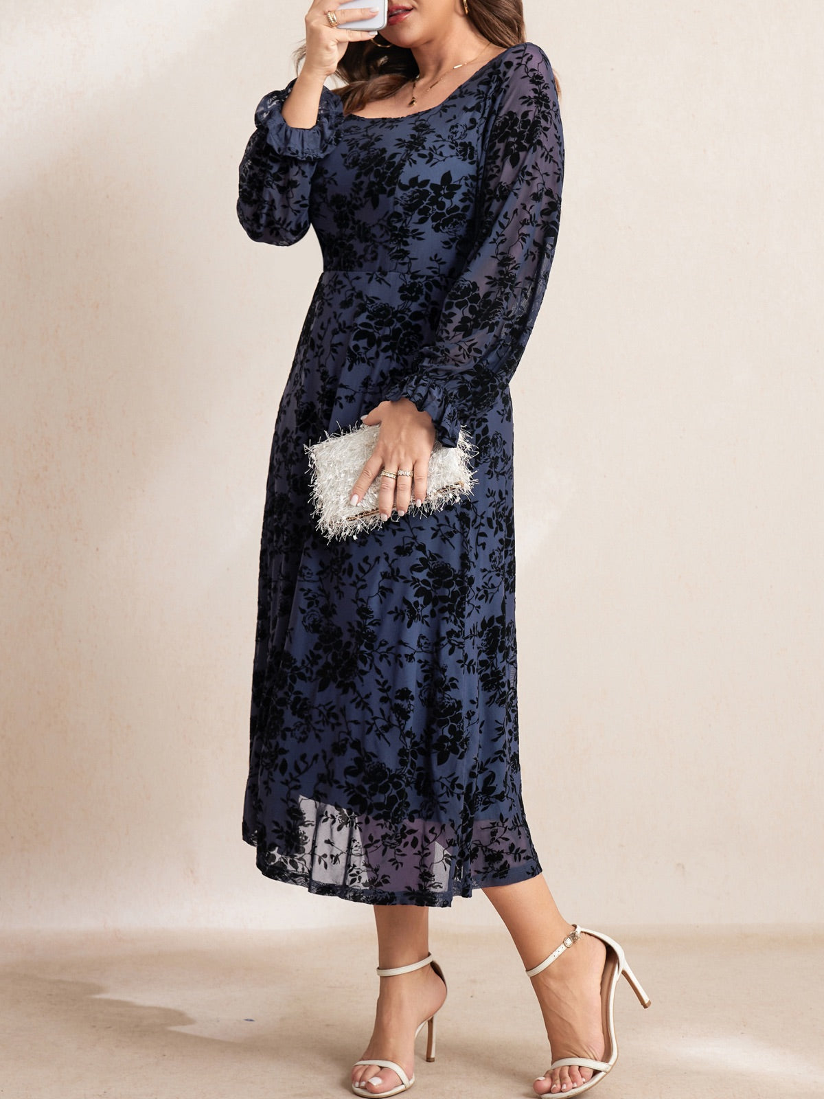 Plus Size Lace Square-Neck Maxi Dress — Blue gallery image 3