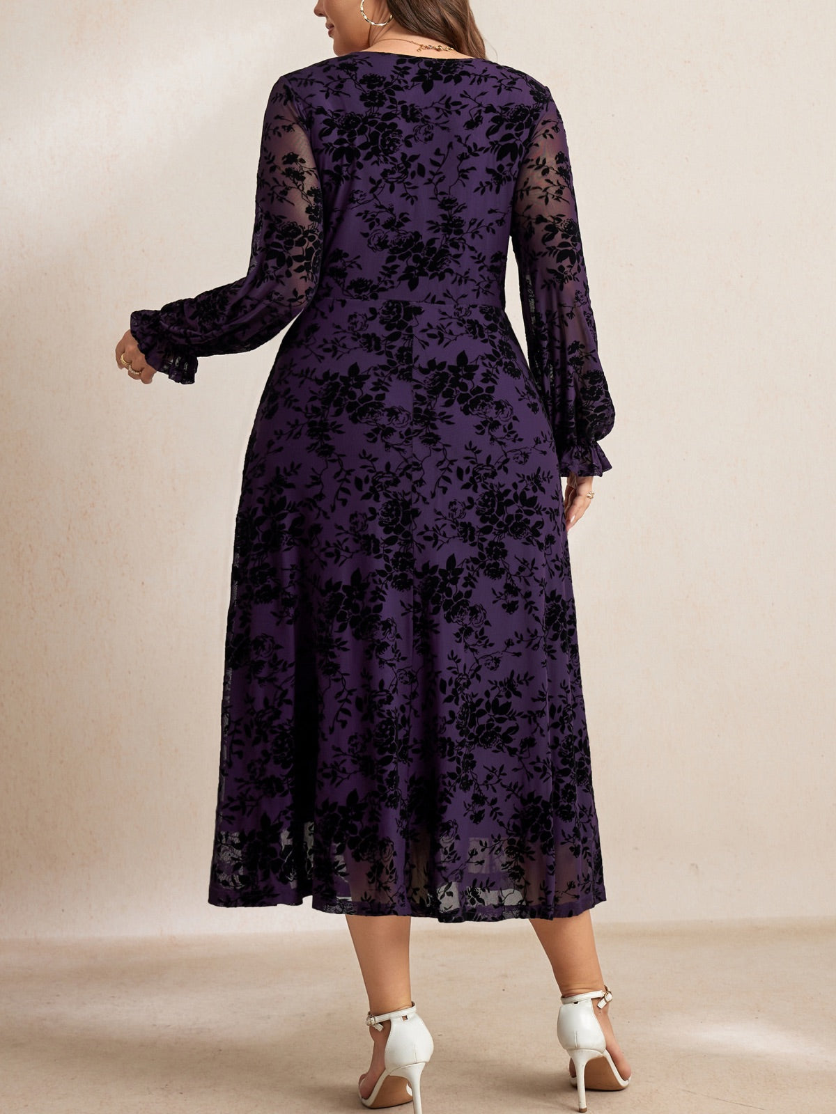 Plus Size Lace Square-Neck Maxi Dress — Deep Purple gallery image 1