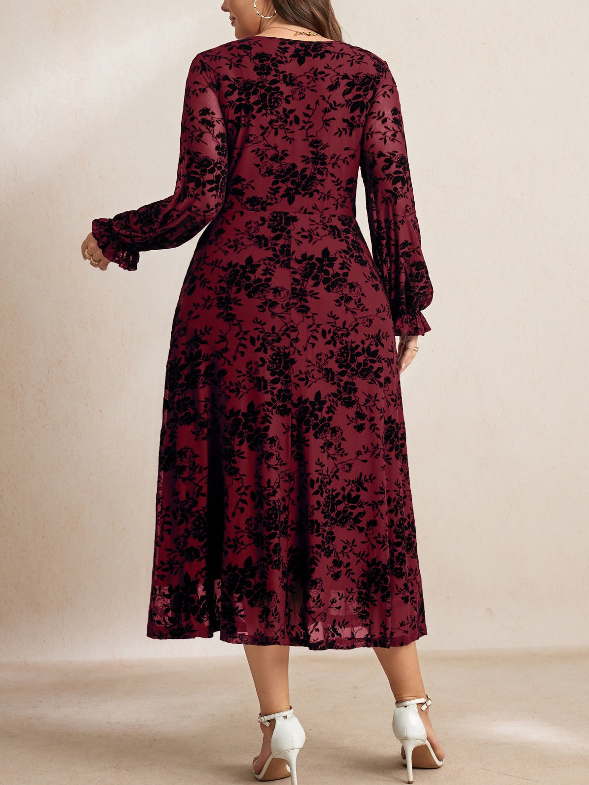 Plus Size Lace Square-Neck Maxi Dress — Red gallery image 1