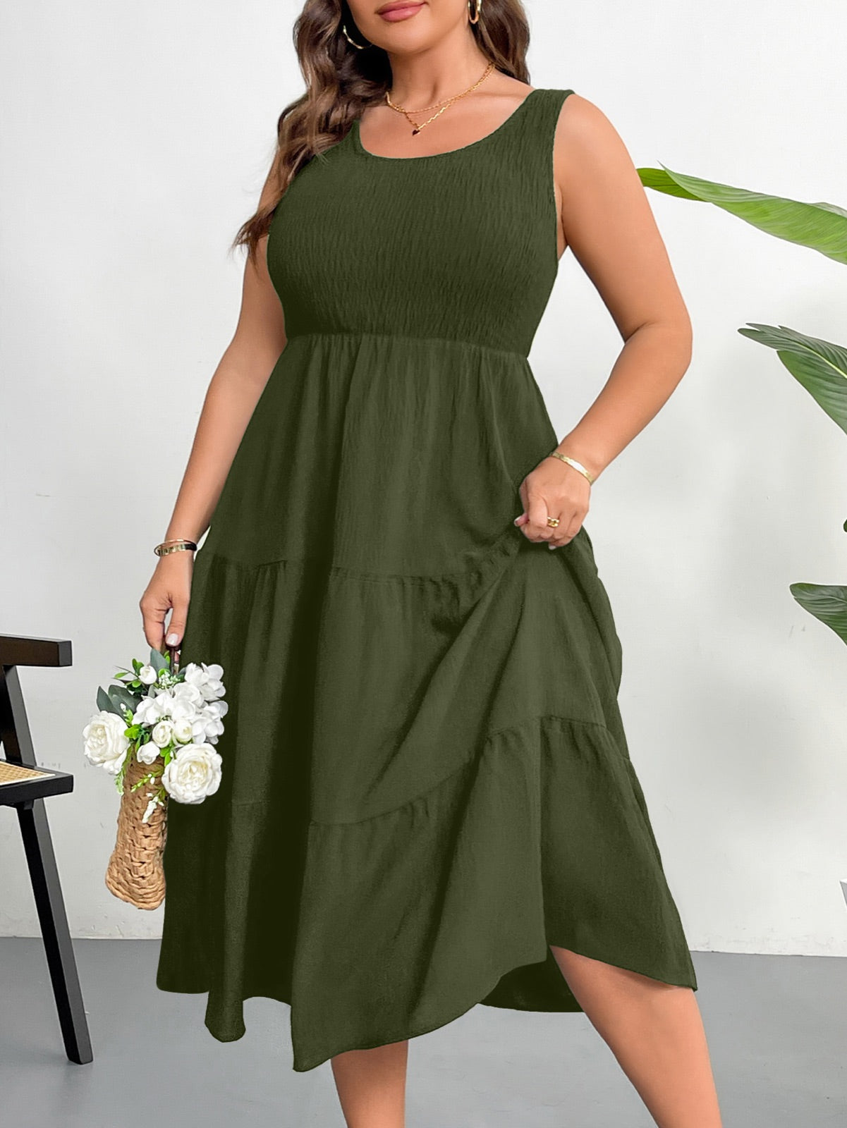 Plus Size Sleeveless Tiered Maxi Dress — Army Green gallery image 3