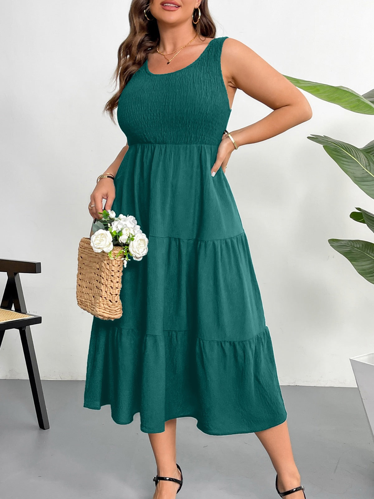Plus Size Sleeveless Tiered Maxi Dress — Blue Green gallery image 1