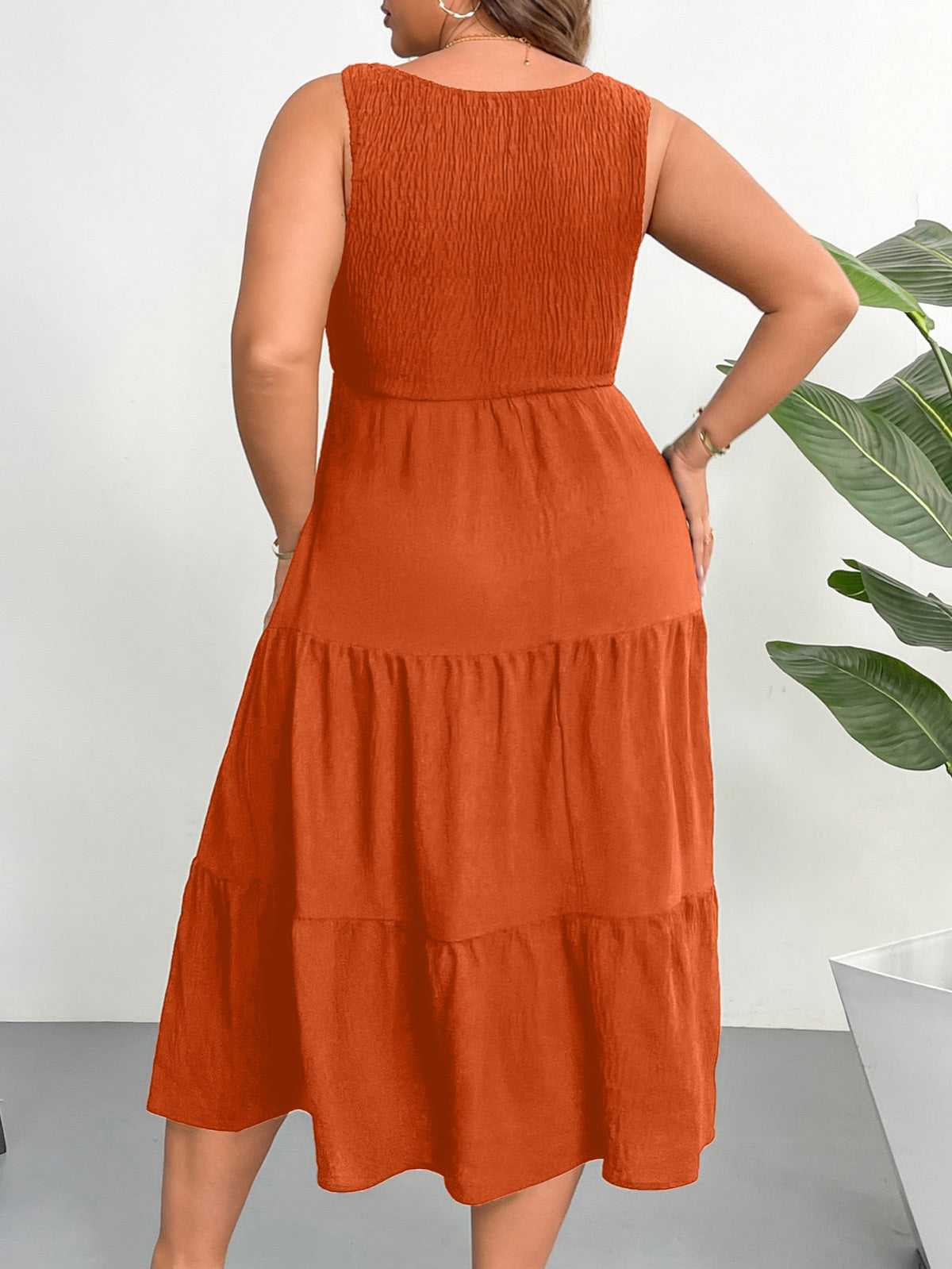 Plus Size Sleeveless Tiered Maxi Dress — Burnt Orange gallery image 3