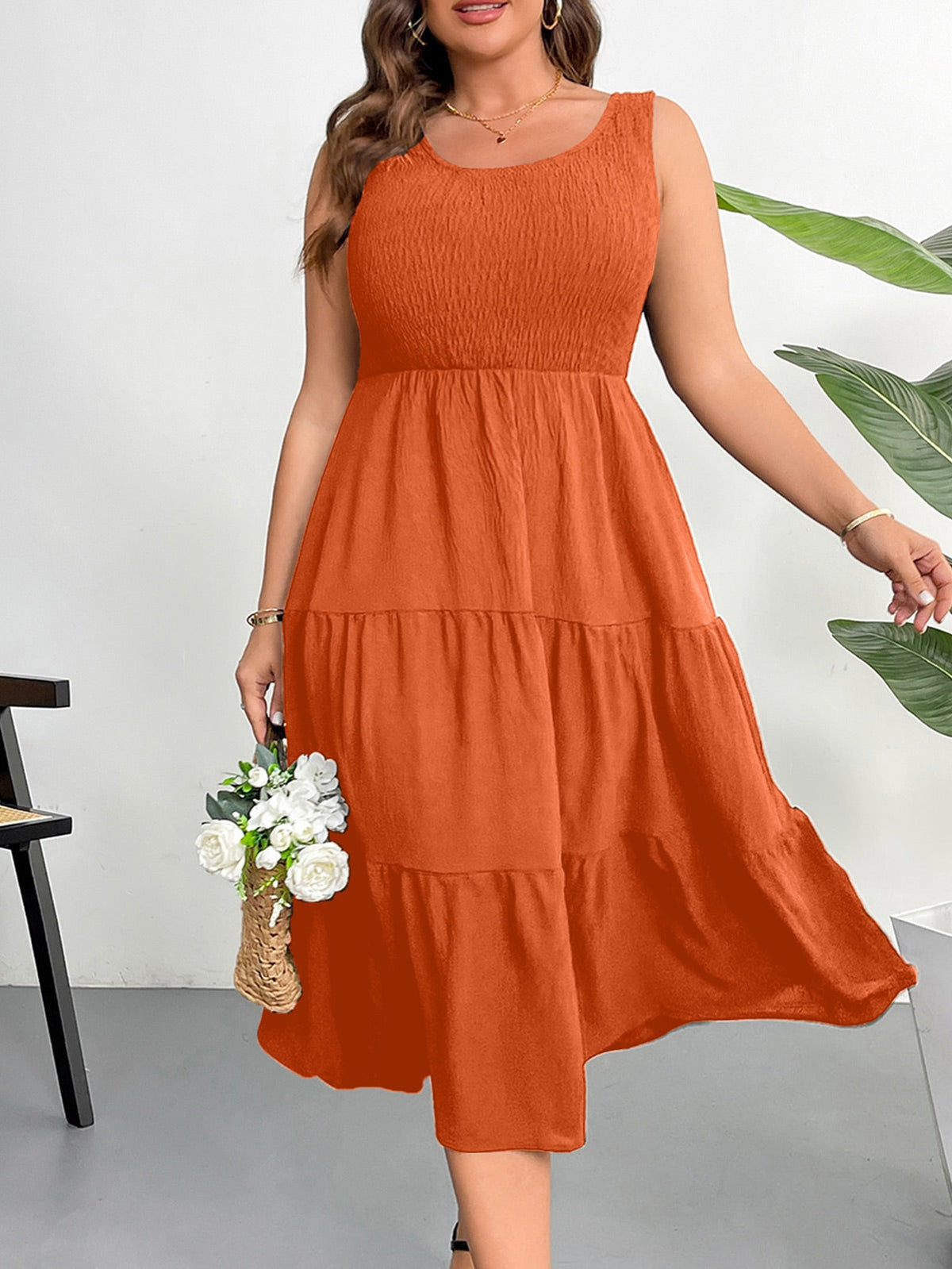 Plus Size Sleeveless Tiered Maxi Dress — Burnt Orange gallery image 2