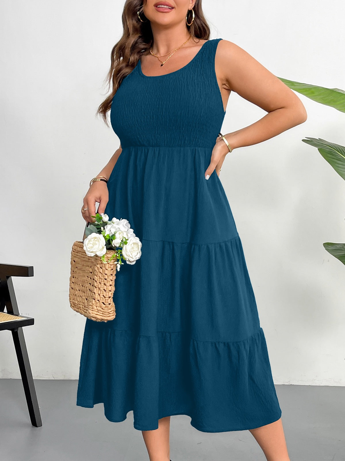 Plus Size Sleeveless Tiered Maxi Dress — Lake Blue gallery image 2