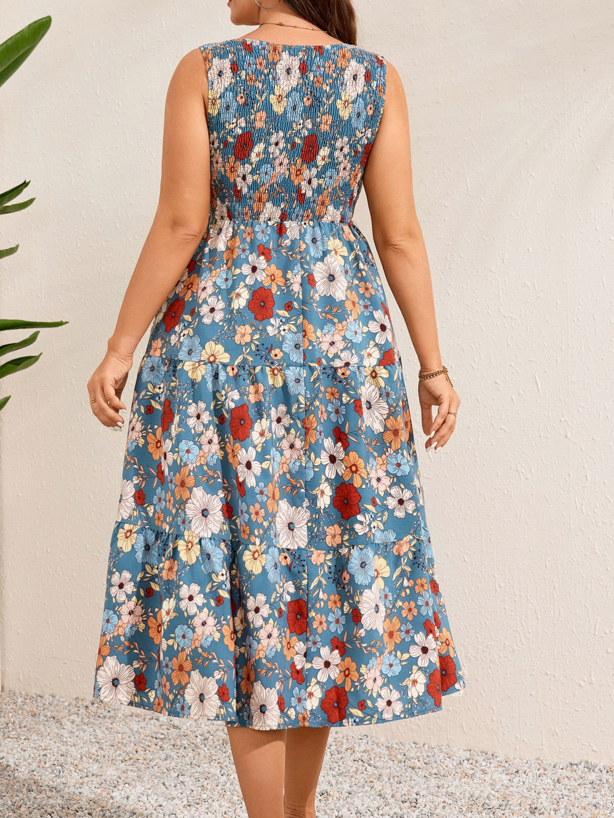 Plus Size Sleeveless Tiered Maxi Dress — Multi Blue Floral gallery image 1