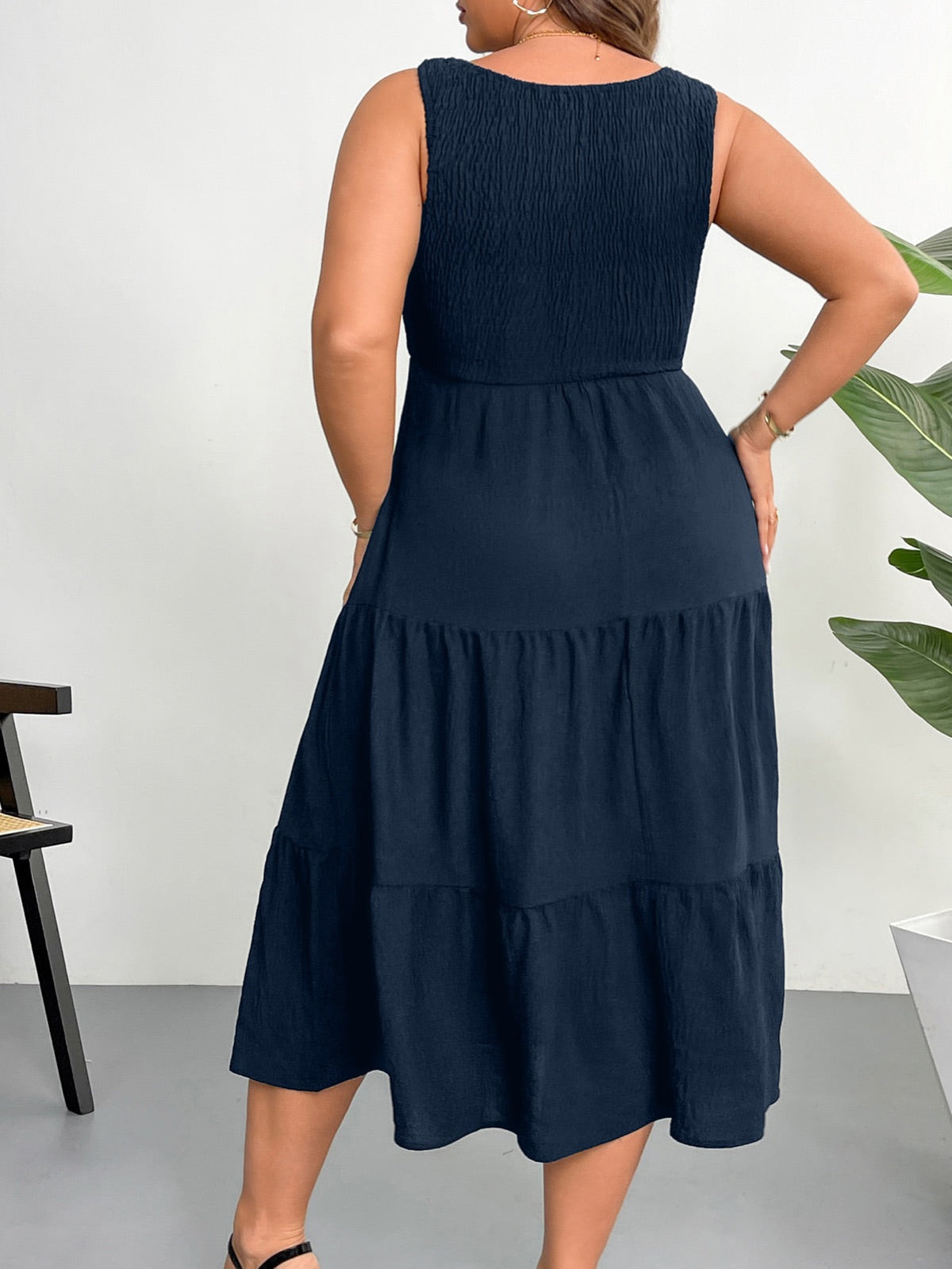 Plus Size Sleeveless Tiered Maxi Dress — Navy Blue gallery image 3