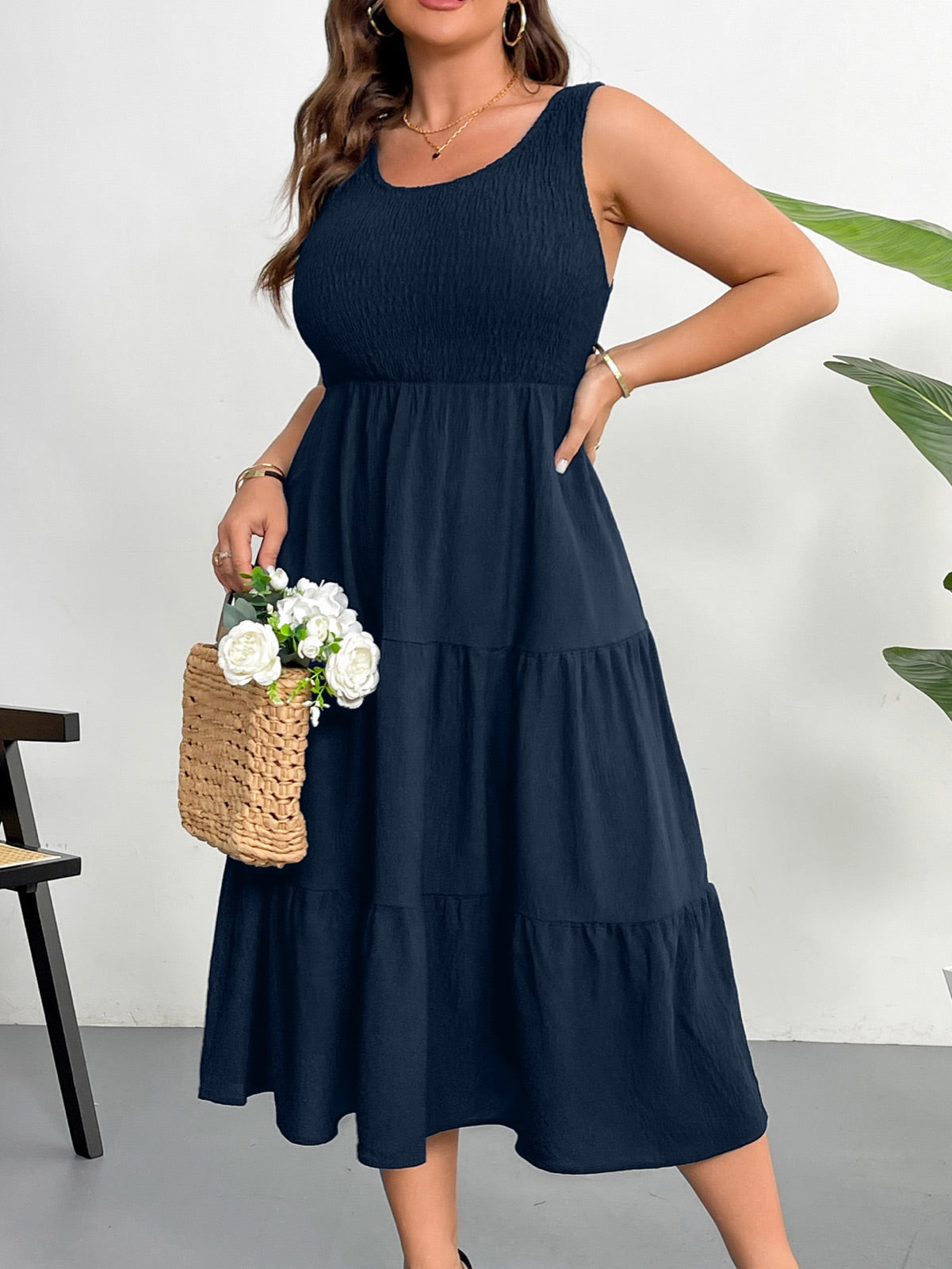 Plus Size Sleeveless Tiered Maxi Dress — Navy Blue gallery image 1